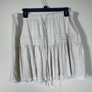 Umgee Women's Oatmeal Linen Blend Mini Skirt Large Raw Hem!